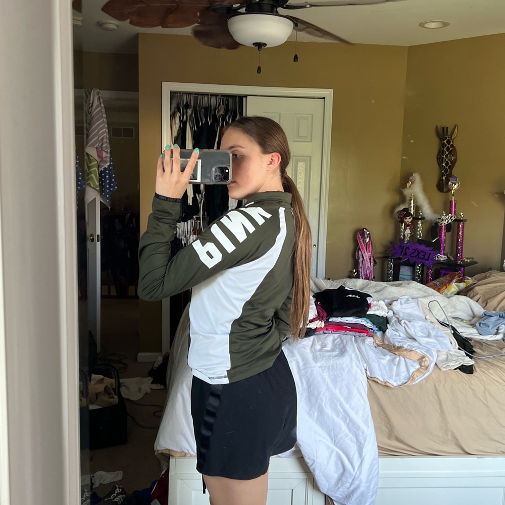 Pink half zip olive green
